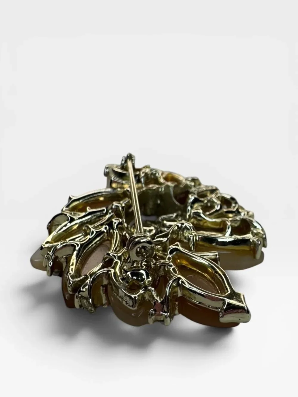 Lisner Lucite Leaf Brooch AB Crystal Floral Spray Pin Gold Tone